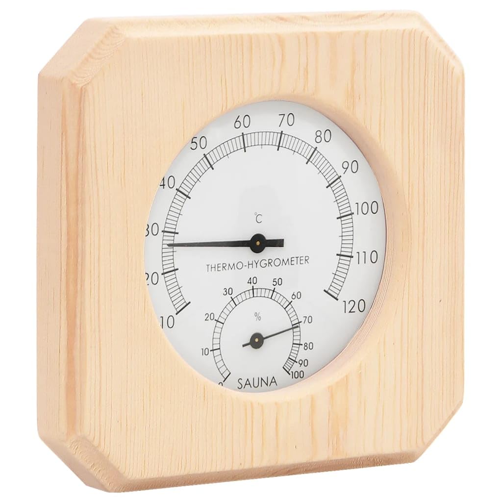 vidaXL 2-in-1 Sauna Hygrothermograph Sanduhr Set Saunazubehör Hygrometer Thermometer Saunauhr Klimamesser Glas Hitzebeständig Massivholz Kiefer