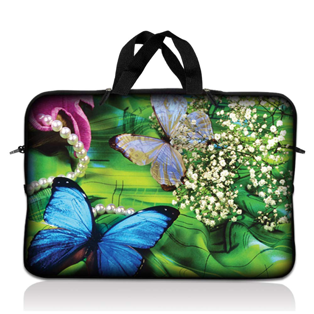 LSS 12.3 inch Laptop Sleeve Bag Carrying Case Pouch with Handle for 11" 11.6" 12" Acer, Asus, Dell, Hp, Sony, Toshiba, Pink Plumeria Flower — view 73