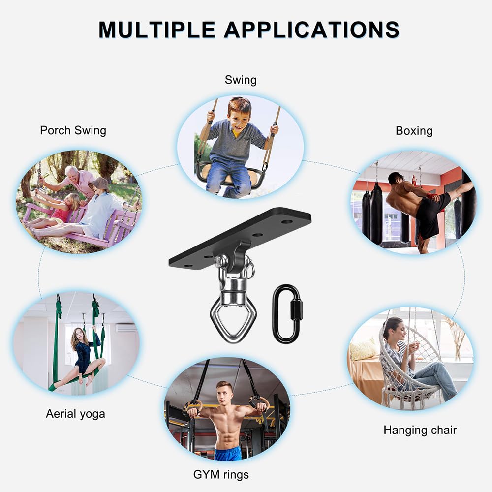 BeneLabel Gancio oscillante per montaggio a soffitto con cuscinetto Capacità 408,2 kg Gancio per borsa pesante in acciaio inossidabile Supporto per sedia sospesa a 360° Hardware per sete aeree, sacco