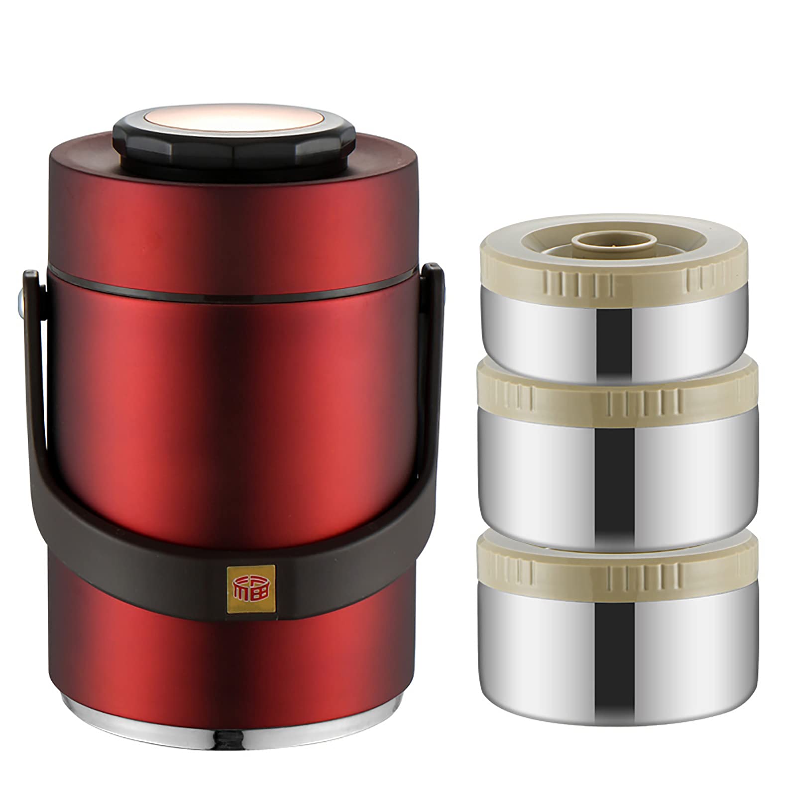 Vakuumisolierter Thermobehälter für Essen,Edelstahl Thermos-Lebensmittelbehälter Lunch-Boxen,3 Schicht Thermo Lunchbox Bento Box,für Salate Sandwiches Snacks Suppenreis,Rot,2.3L