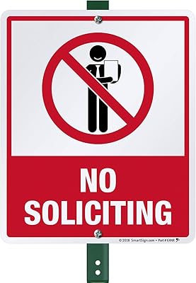 SmartSign 12 x 10 inch “No Soliciting†Yard Sign with 3 Foot Stake, 40 mil Laminated Rustproof Aluminum, Red, Black and White, Set of 1
