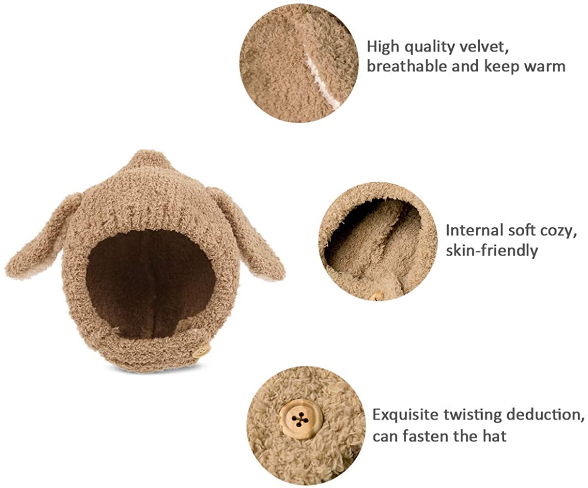 SYGA Wool Unisex-Child Baby Warm Hats Cute Rabbit Ears Style Head Hooded for Winter (1-2 Years, Khaki), Free Size, 1 Count 2