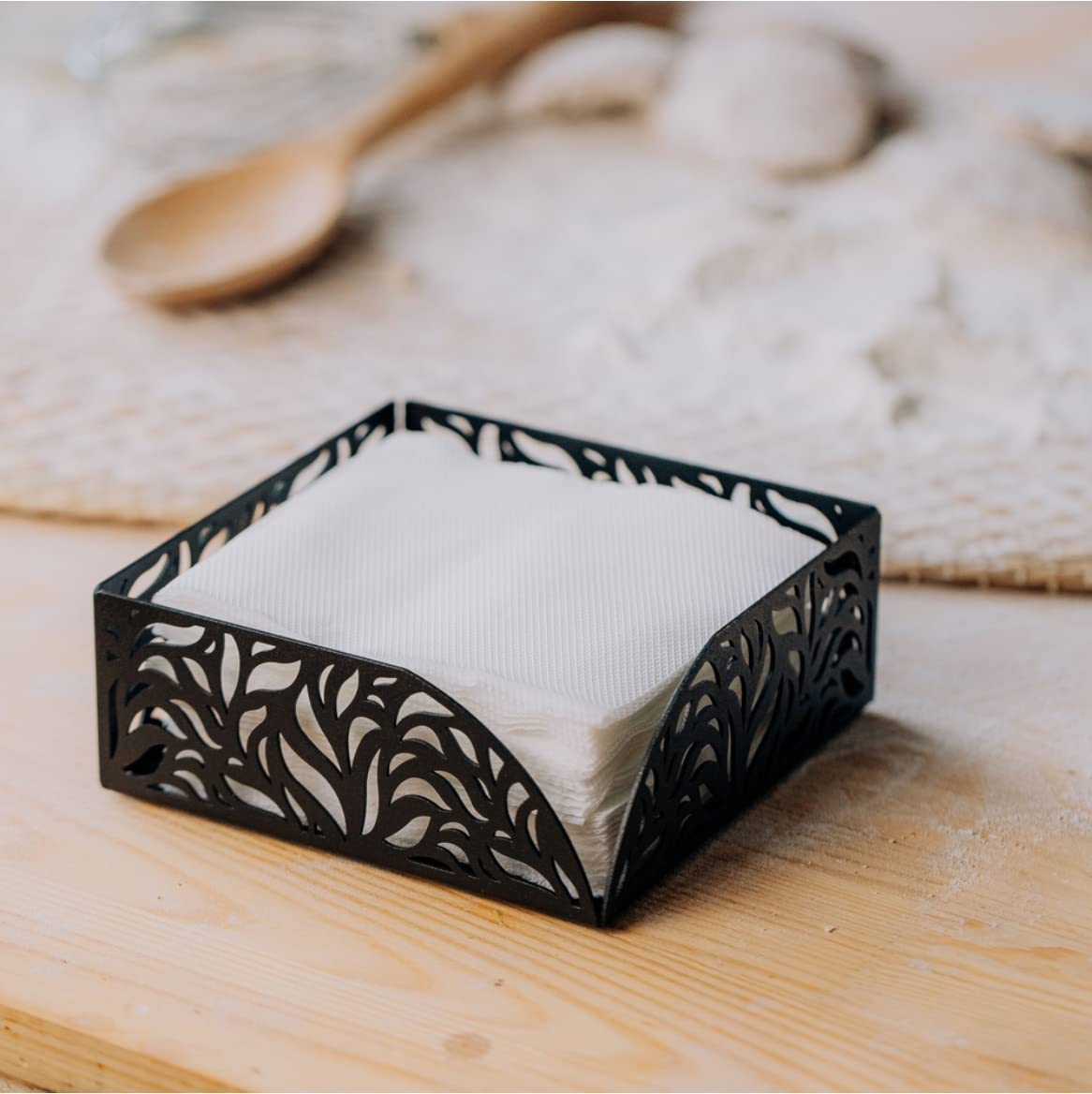 Napkin Holder «Palm Leaf Horizontal» Table Napkin Holder for Home Kitchen Restaurant Picnic Party Wedding Metal Serviette Holder Iron Napkin Organizer Stand Modern Table Decor for Home and Kitchen