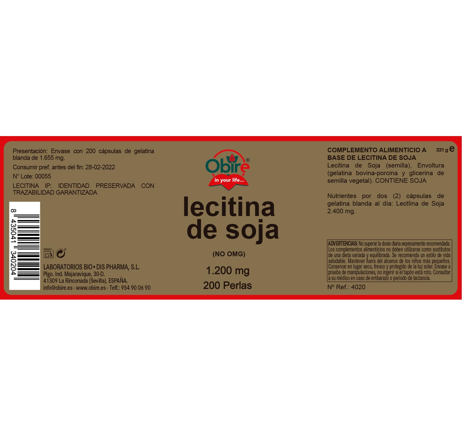 Obire - Lecitina de Soja 1200 mg – 200 Perlas – PACK 3 – Suplemento Alimenticio para Metabolismo de Grasas y Bienestar Digestivo