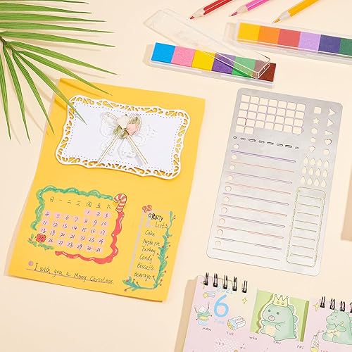 Miniatura 3 de INFUNLY Plantillas de diario de metal, forma de planificación, líneas rectas, marcador de plantilla de dibujo y pintura de acero inoxidable para