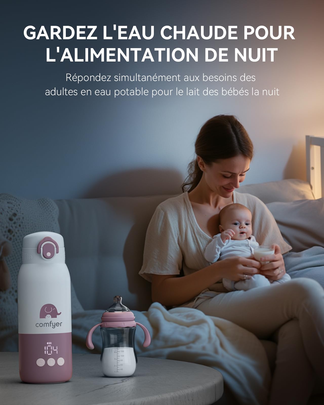 Comfyer BW01 Chauffe Biberon Nomade Portable sans Fil, Chauffage Rapide pour Lait Maternel et Eau, Longue Autonomie 12000 mAh, Température Réglable, Capacité 340 ml, Idéal pour Voyage, Voiture & Avion