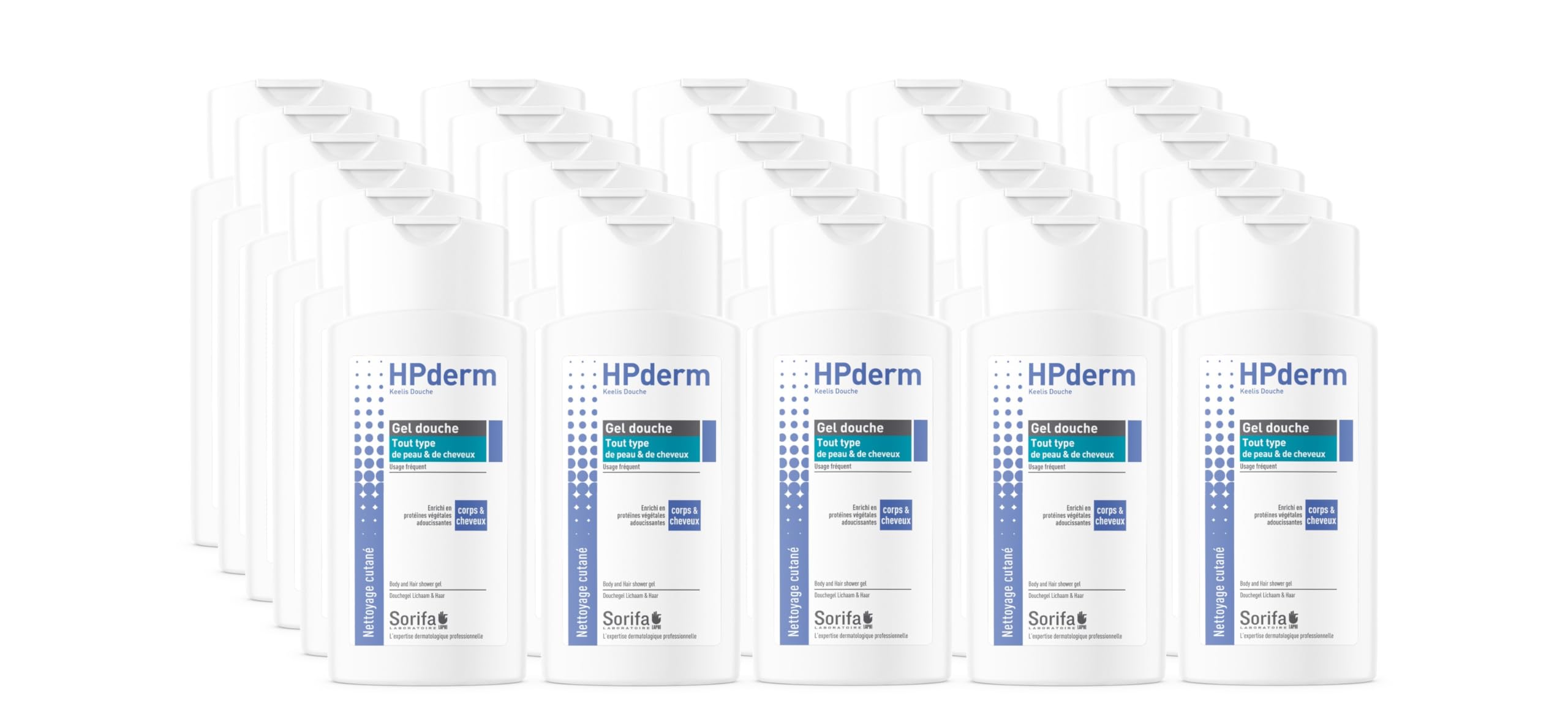 30 szt. - HPderm Żel pod prysznic 2 w 1 do ciała i włosów - Dermo-protekcyjny - Każdy rodzaj skóry i włosów - z białkami owsianymi - Częste stosowanie - pH neutralne, bez mydła - Butelka 200 ml