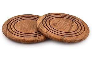 EDHAS Acacia Wood Trivet Set with Intricate Ring Design for Heat Protection and Home Decor