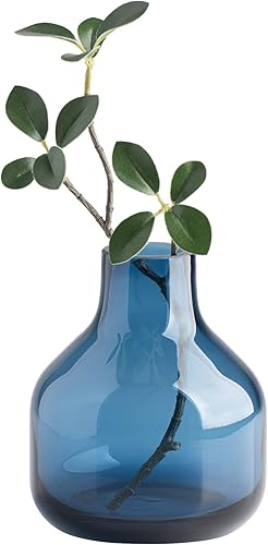 Torre & Tagus Jarrón redondo de cristal de color sólido para flores, florero único de 5 pulgadas de alto, florero transparente hecho a mano para