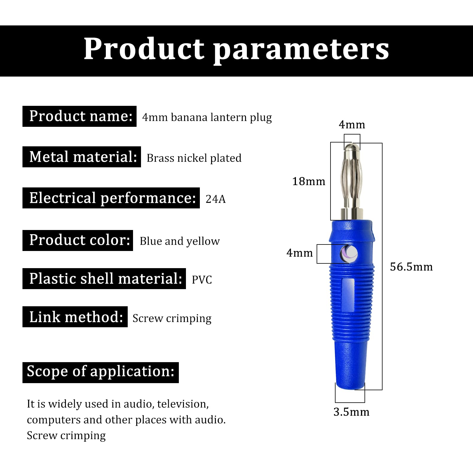Connettori Banana 4mm:16 Pezzi Banana Plugs 20A Connettori a Banana 4 mm Connettore per Hifi Sistemi Stereo Cavi Altoparlanti Amplificatori Ricevitori AV Amplificatori di Potenza(Blu Giallo)