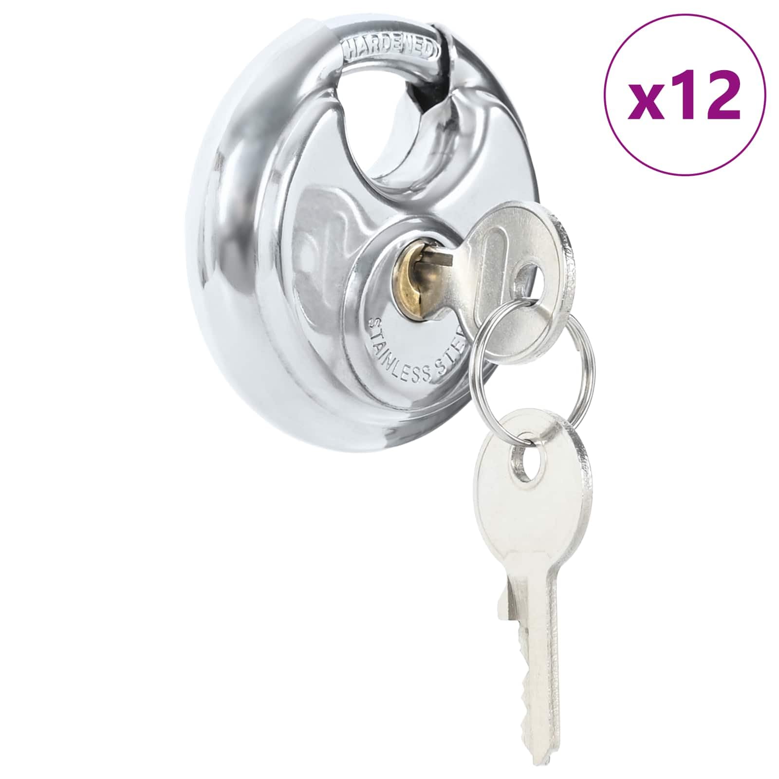 Juego 12 Candados Disco Acero Inoxidable 7 x 2.4 x 7 cm | Duraderos, con llaves, para almacenamiento seguro, garaje, oficina, mantenimiento fácil