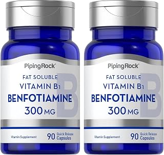 Piping Rock Benfotiamine 300mg | 90 Capsules | Fat Soluble Vitamin B1 | Non-GMO, Gluten Free Supplement (Pack of 2)