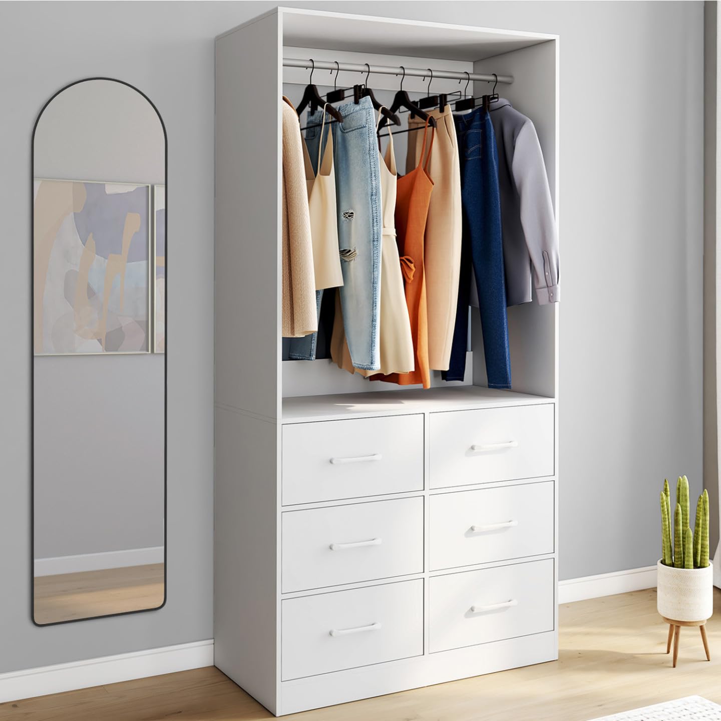 IDMarket - Dressing penderie L. 80 cm UPPAH avec 6 bacs en tissu blanc