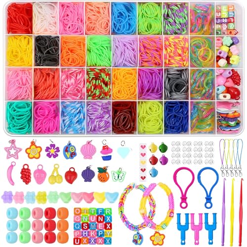 Mumoo Bear 2600+ Loom Rubber Band Kit DIY Rainbow Loom Bands 32 Colors for Refill Making Kits Accessories with Bead S-Clips Making Set for Kids Christmas Gifts Birthday Party