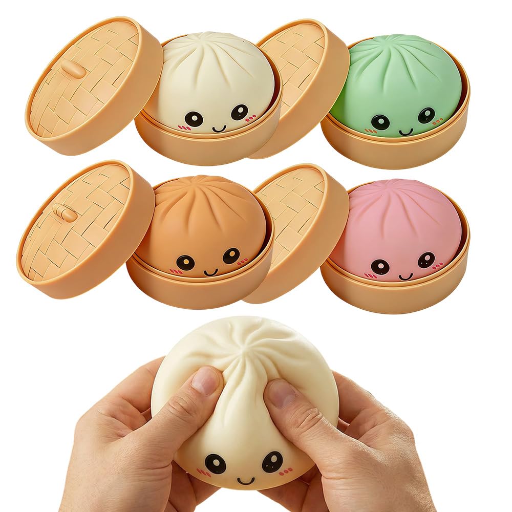 Dumpling Squishies Stress Ball, 2026 Upgraded Dumplings Stress Balls Fidget Sensory Balls, Squeeze Dough Ball Stress Relief Hand with Food Steamer, Relaxation Gift (Purple) — view 9