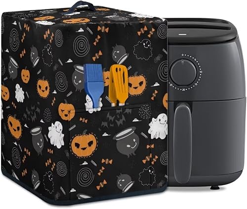 HUISEFOR Fundas negras para freidora de aire para accesorios de cocina, cubierta antipolvo de calabaza de Halloween, protección para procesador de