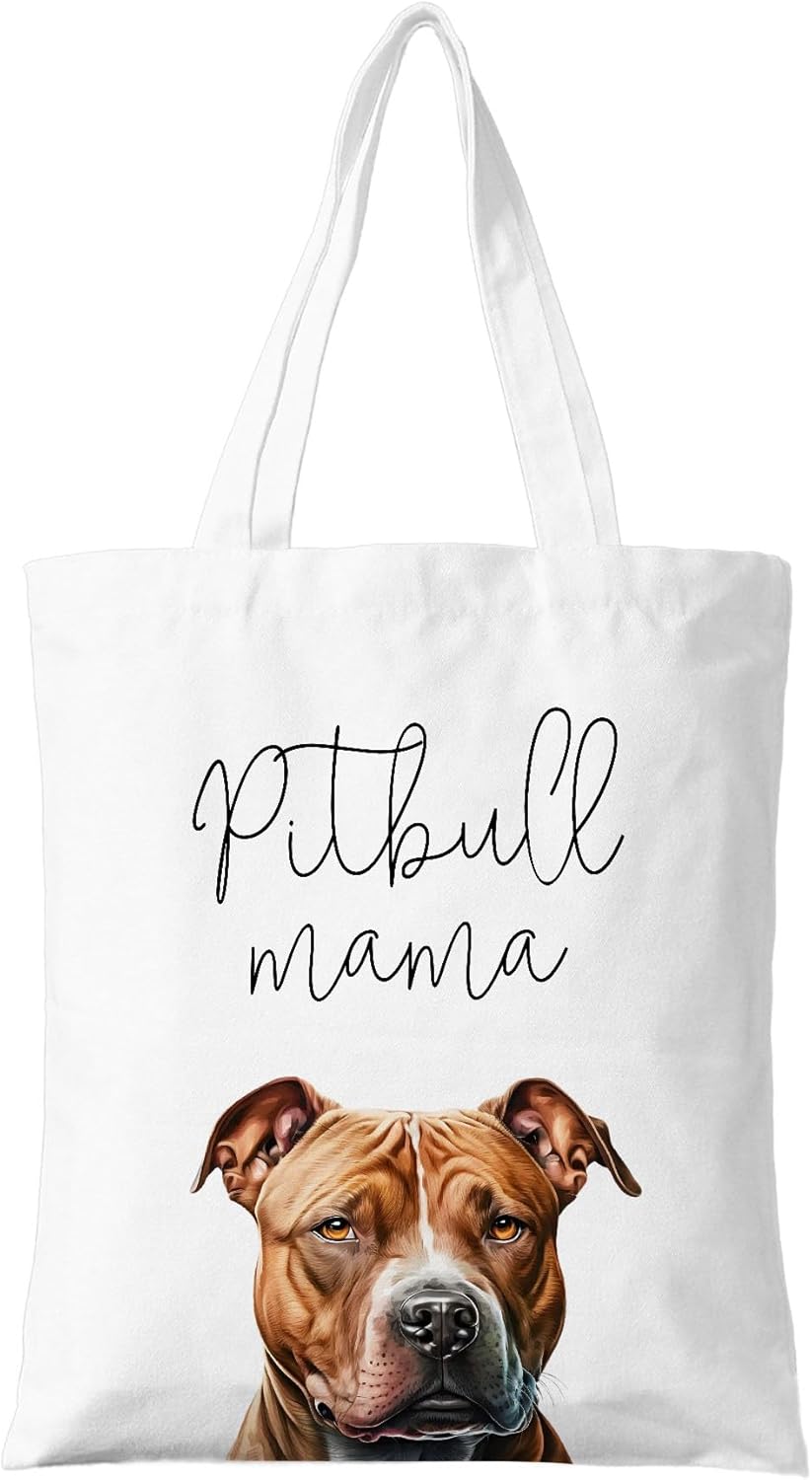Pitbull Mama Canvas Tote Bag for Women, Dogs Lover Gift for Dog Mom, Birthday Christmas Cute Pitbull Gifts For Women, Tote Bag for Work College Travel. (092)