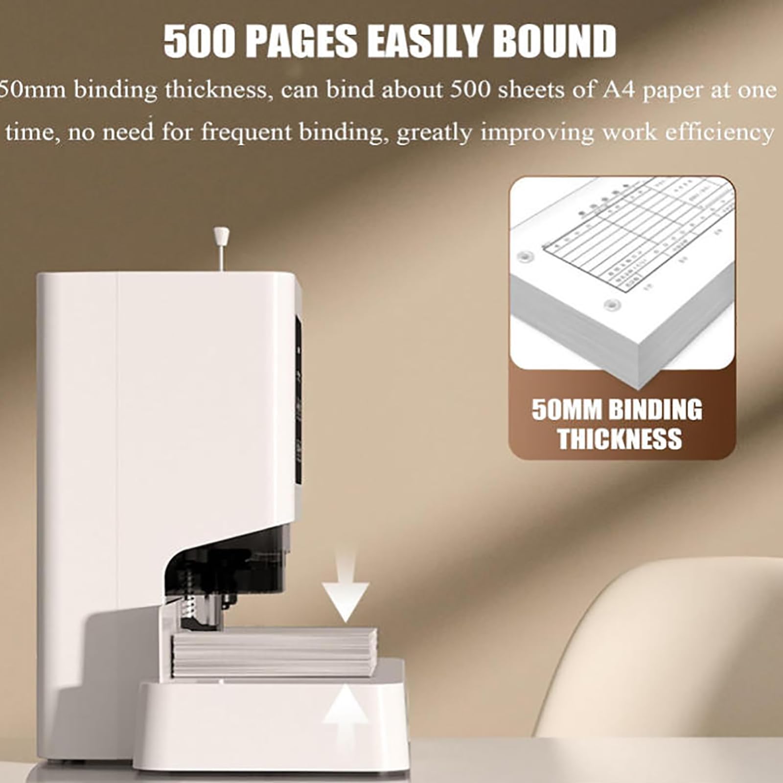 Rilegatrice Manuale con perforatrice, Spessore Massimo di Rilegatura 50 mm, Pannello Touch Intelligente, Raccoglitore per buoni contabili per Ufficio.