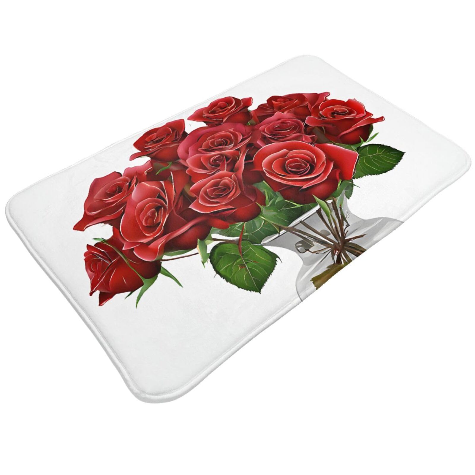 Red Roses Print Living Room Bathroom Kitchen Anti Slip and Absorbent Carpet, Indoor Entrance Door Muddy Floor Mat, Ultra Soft Washable Carpet 21x31.5 Inches
