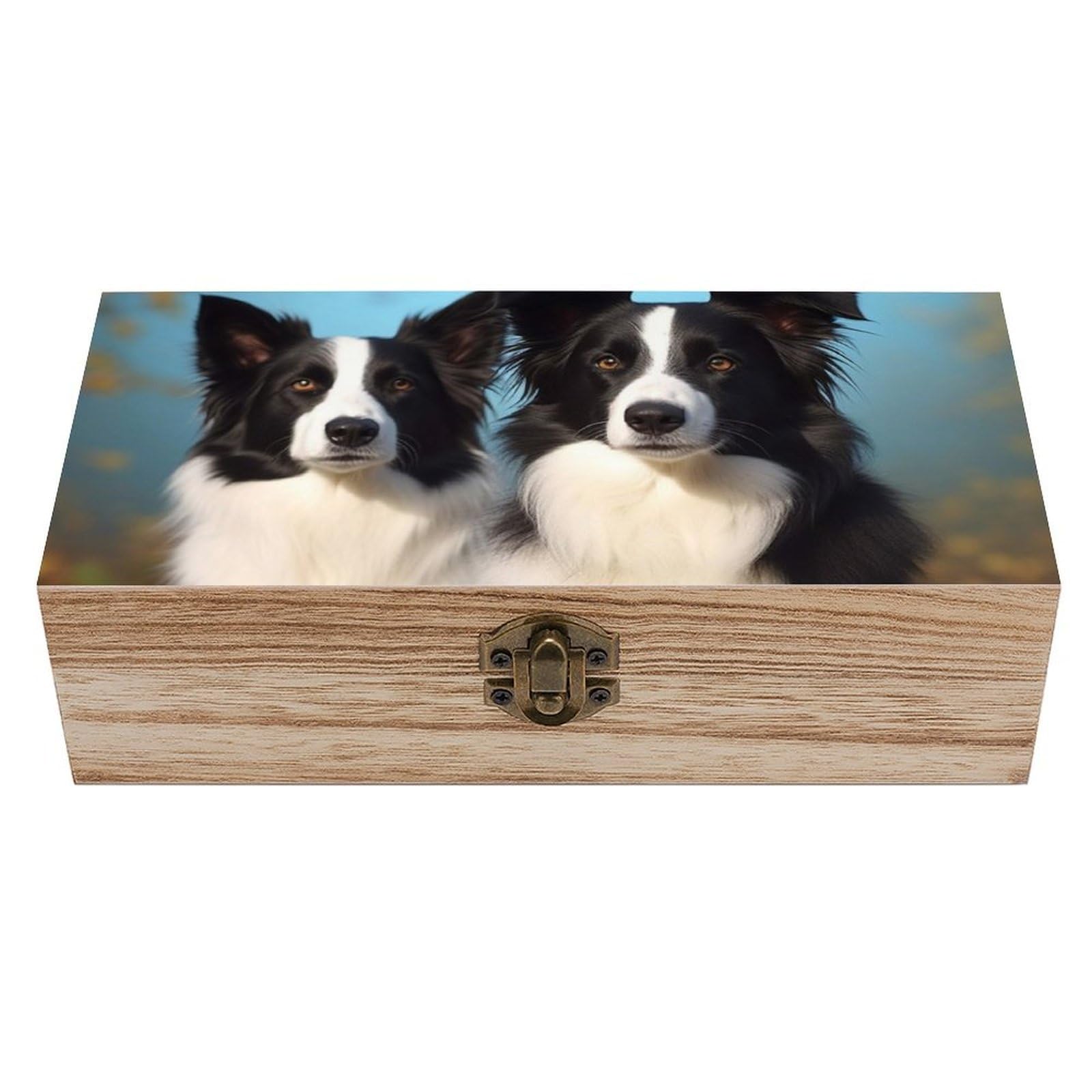 asbwuo Border Collie Wooden Keepsake Box Storage Boxes with Hinged Lid