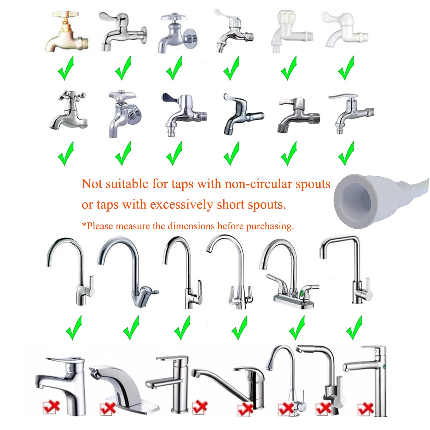 Manguera de fregadero portátil de 1 m, cabezal de ducha, manguera de goma, cabezal de ducha de mano para grifos de baño con abrazaderas de manguera de engranaje de acero inoxidable ajustables