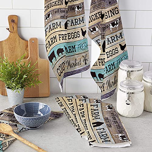 Image of Farmhouse Kitchen Towels,Farmhouse Animals Barn Fresh Eggs 16x28 Inches Soft Kitchen Dish Cloth,Cotton Tea Towels /Bar Towels /Hand Towels,(4 Pack)