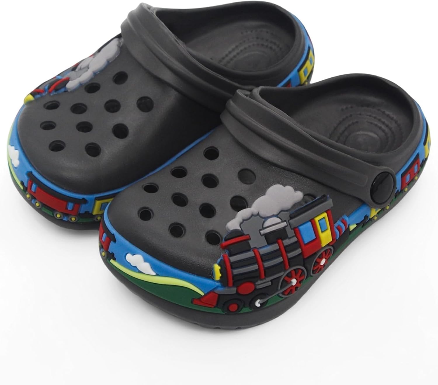 Boys Girls Toddler Clogs Little Kids Slip on Slides Sandals Slippers Cute Cartoon Train Pattern Garden Clogs Summer Indoor Outdoor Beach Pool Water Shoes 6 Toddler Grey image 5 of 6 B0FHKQLDCS