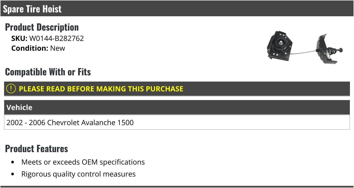 Spare Wheel Tire Hoist - Compatible with 2002-2006 Chevy Avalanche 1500