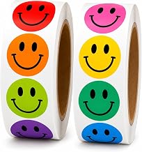 1000 Bulk Happy Smile Face Reward Stickers for Kids – 1 Inch Round Multicolor Smiley Classroom Stickers, Teacher Reward Labels for Behavior Charts, Homework Incentives & School Rewards, 2 Rolls of 500