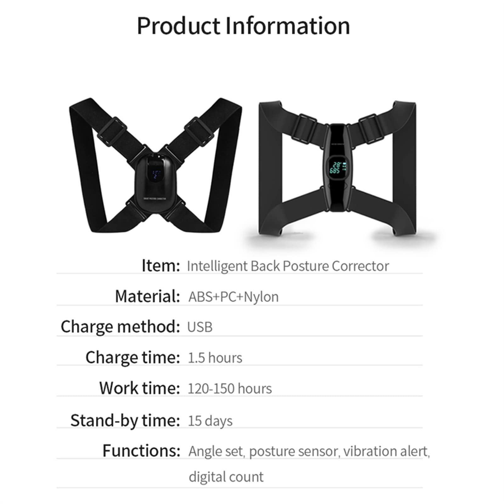 Carga USB LED Sn niños Adultos Soporte de Espalda Inteligente Corrector de Postura de Espalda Sensor de ángulo Inteligente recordatorio de vibración charitable