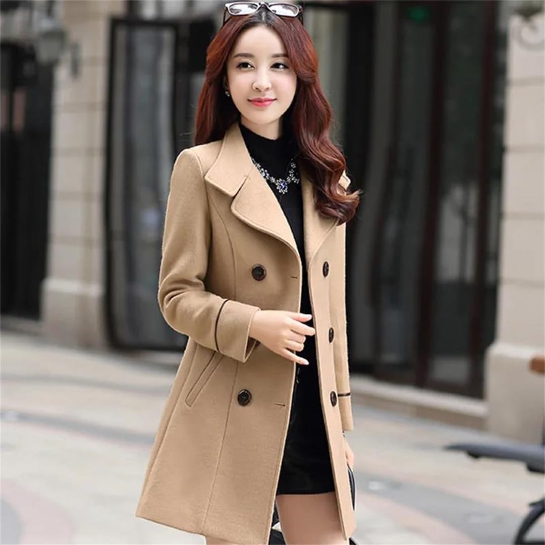 Women Winter Wool Jacket Medium Length Woolen Coats Slim Elegant Female Outerwear