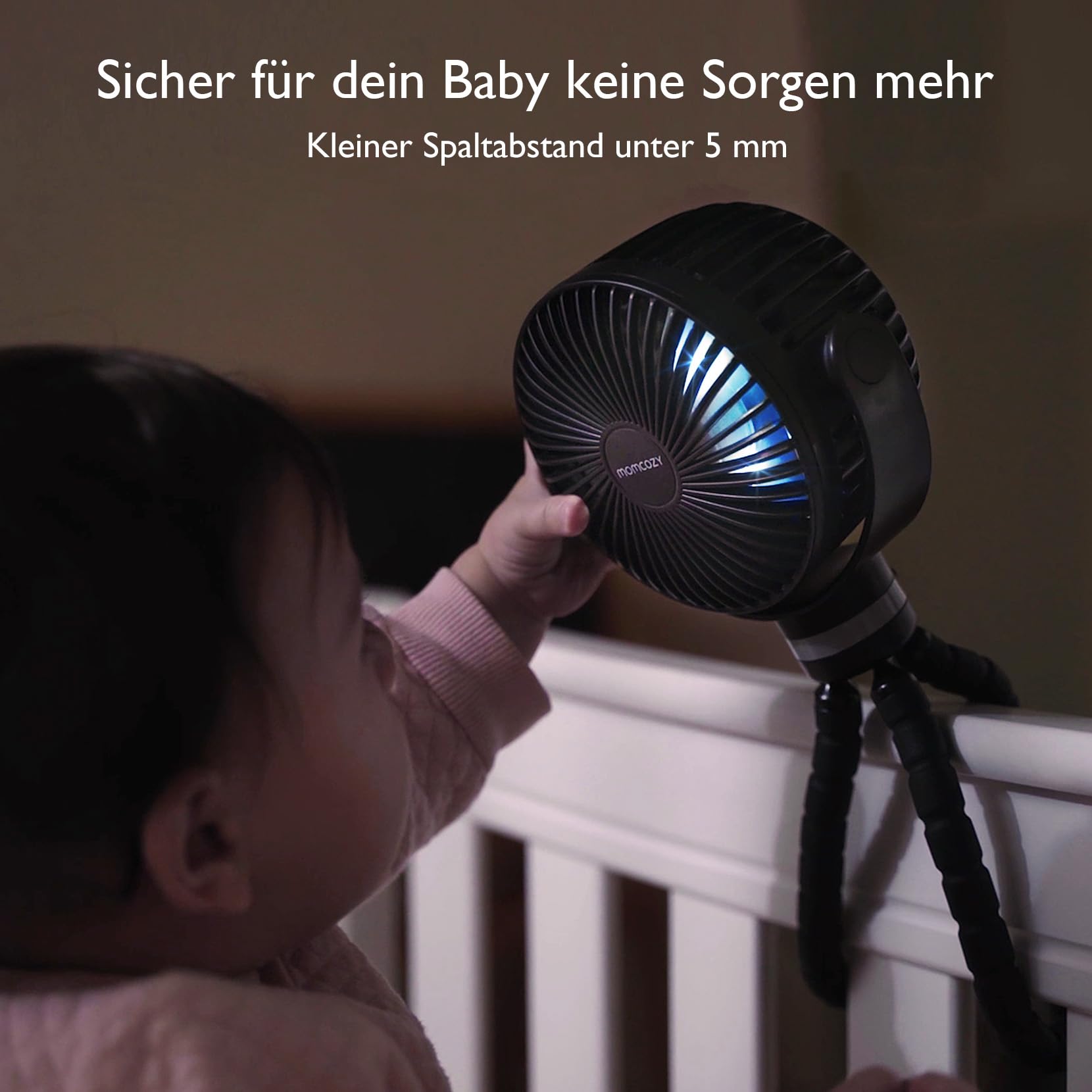 Momcozy Tragbarer Kinderwagen-Ventilator 8000 mAh 27H Akkulaufzeit Clip Ventilator 360° drehbar LED-Nachtlicht wiederaufladbar USB