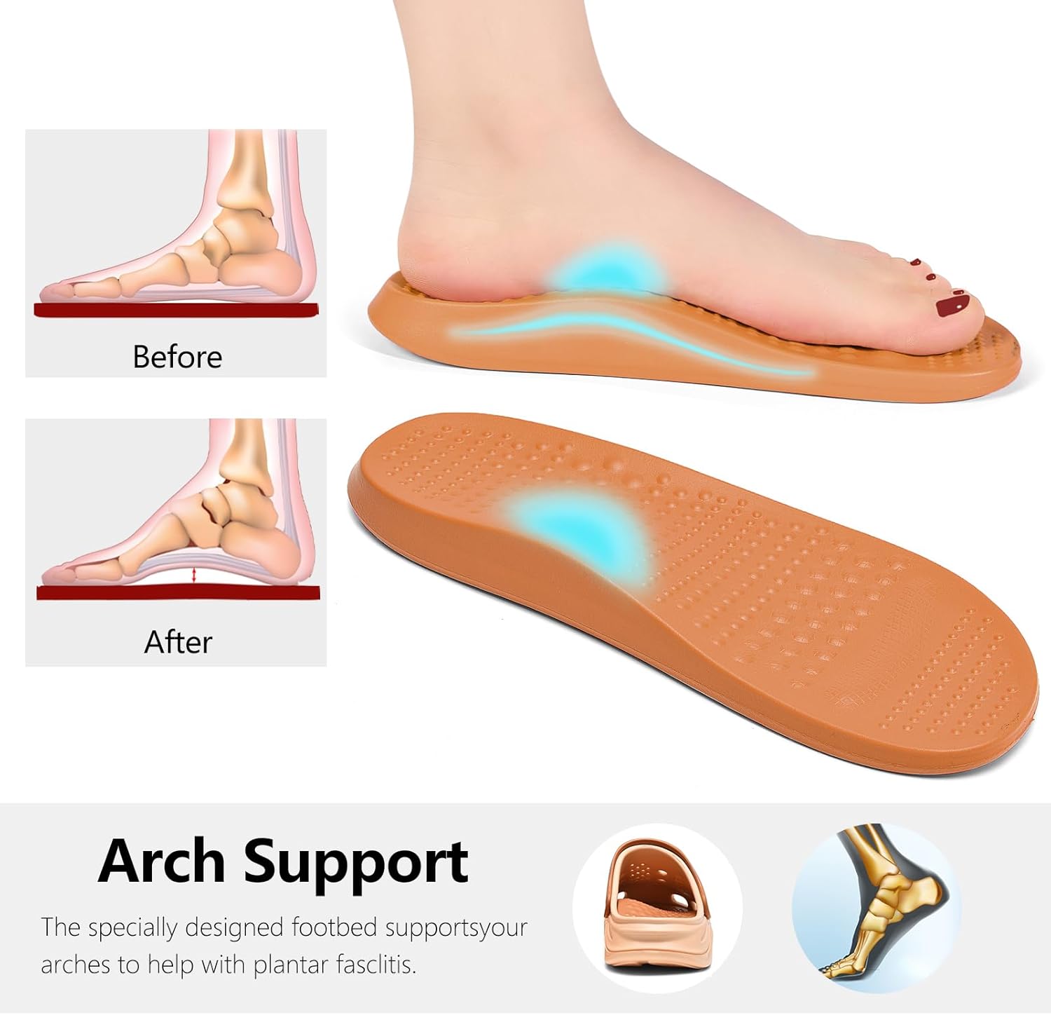 clootess Arch Support Garden Clogs Orthopedic Shoes for Women and Men Sandals Pillow Recovery Fasciitis Feet Insoles - Image 3