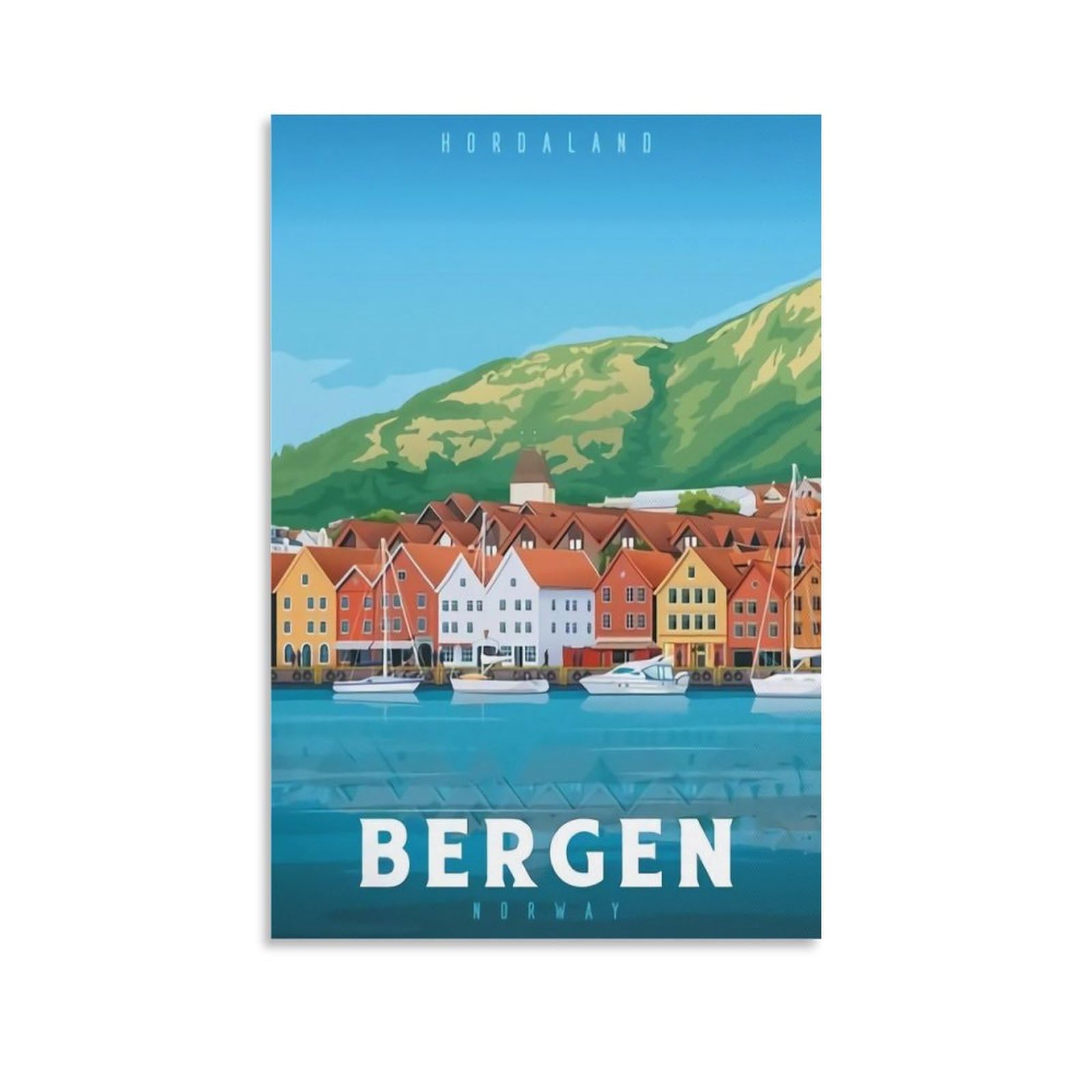 Orbana Unframe-Style Bergen Hordaland Norway Vintage Travel Posters 08X12inch(20X30cm) Canvas Print For Living Room, Bedroom, Dorm, Home, Office Wall Decoration