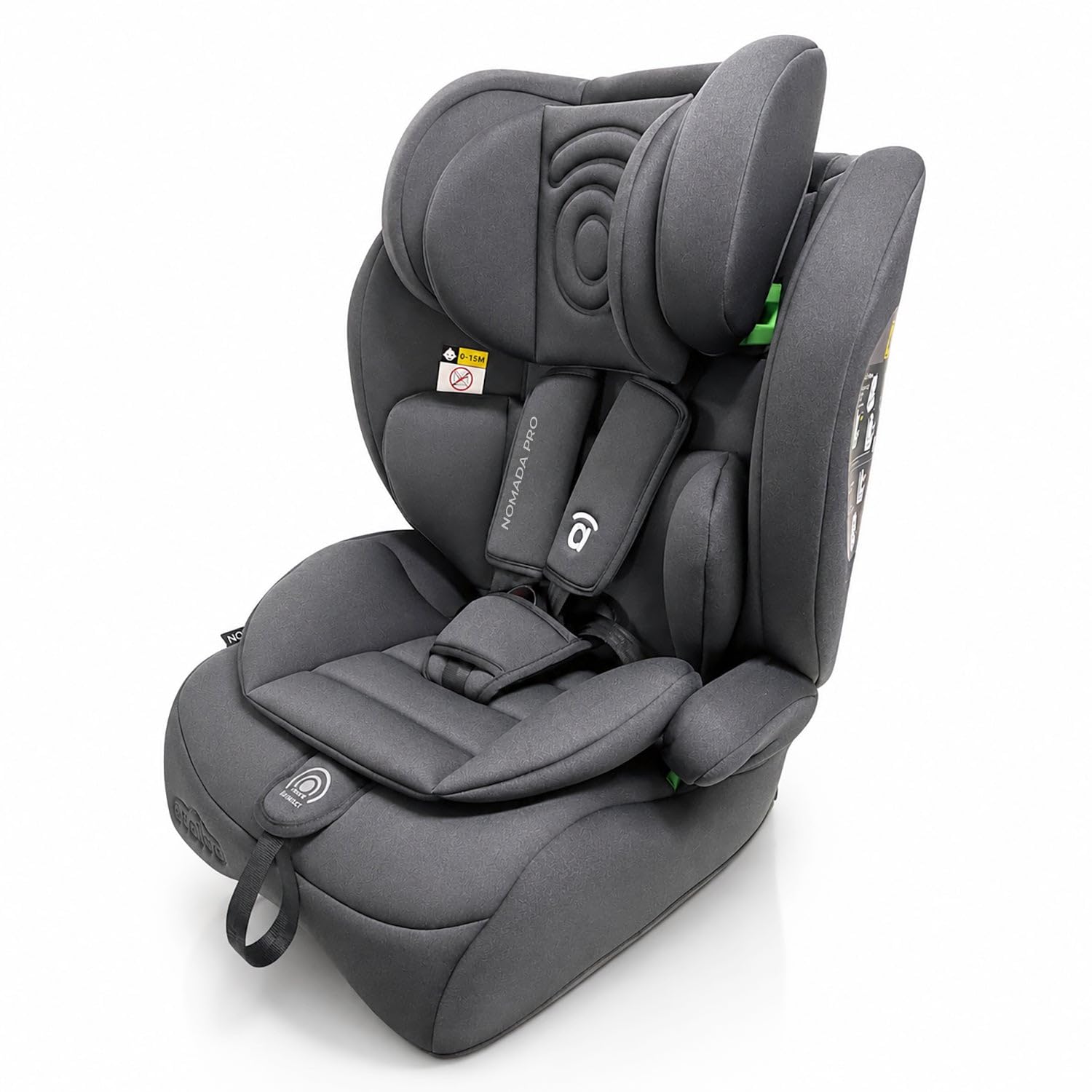 Silla de Coche i-Size 76-150 cm (15 meses–12 años) Grupo 1 2 3, Ligera 5 kg, Instalación con Cinturón, Arnés 5 Puntos, Protección Lateral – Asalvo Nómada Pro Gris