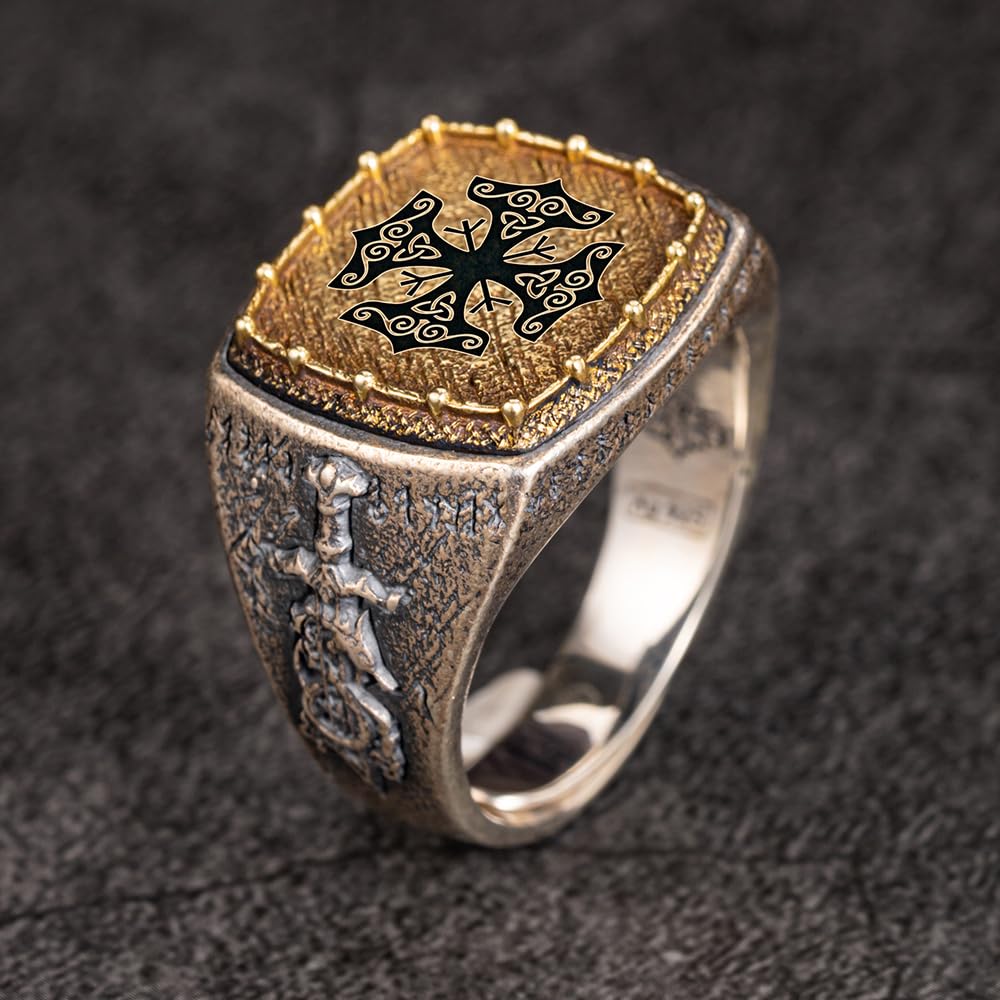 Zweifarbiger 925 sterling silber wikinger ring nordischer schmuck für herren damen verstellbar