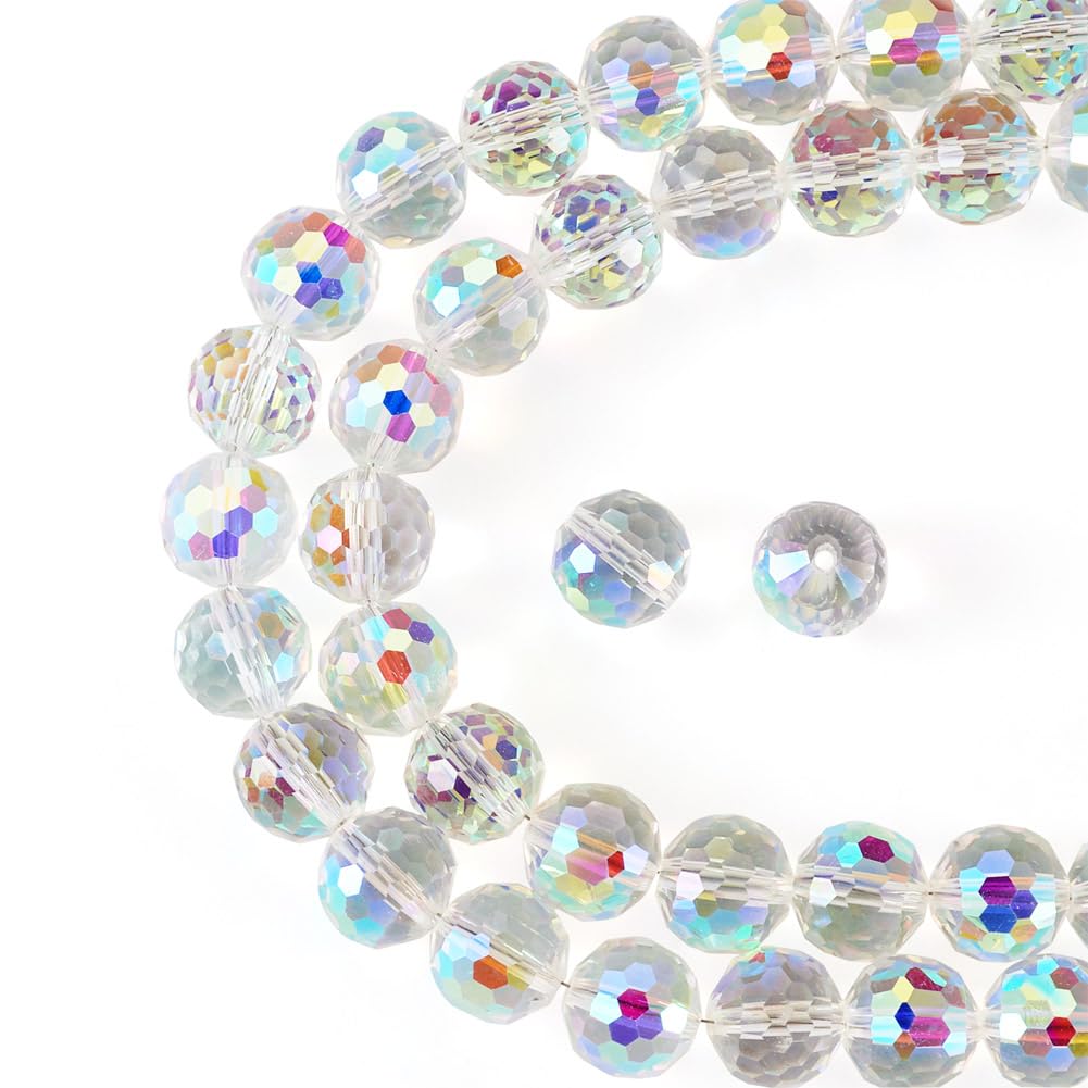 Cheriswelry 2 Strands 10mm Crystal Glass Beads Clear AB Faceted Round Spacer Beads for Jewelry Making DIY Craft Project