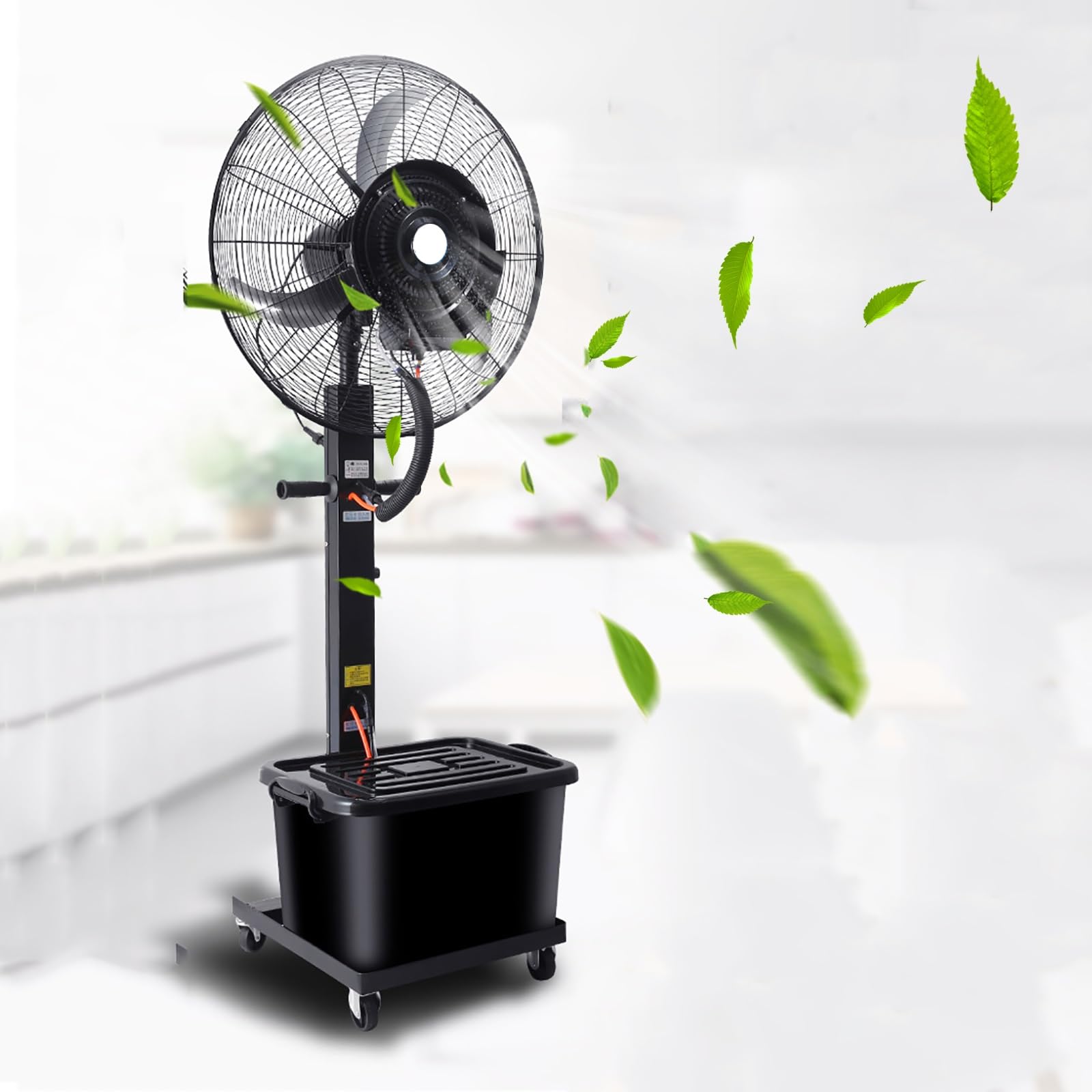 asdchZen Outdoor Misting Fan With 42L Tank, 3 Speeds & Oscillation, Wheeled Pedestal Fan For Patio, Garden,Fixed-750mm (30in)