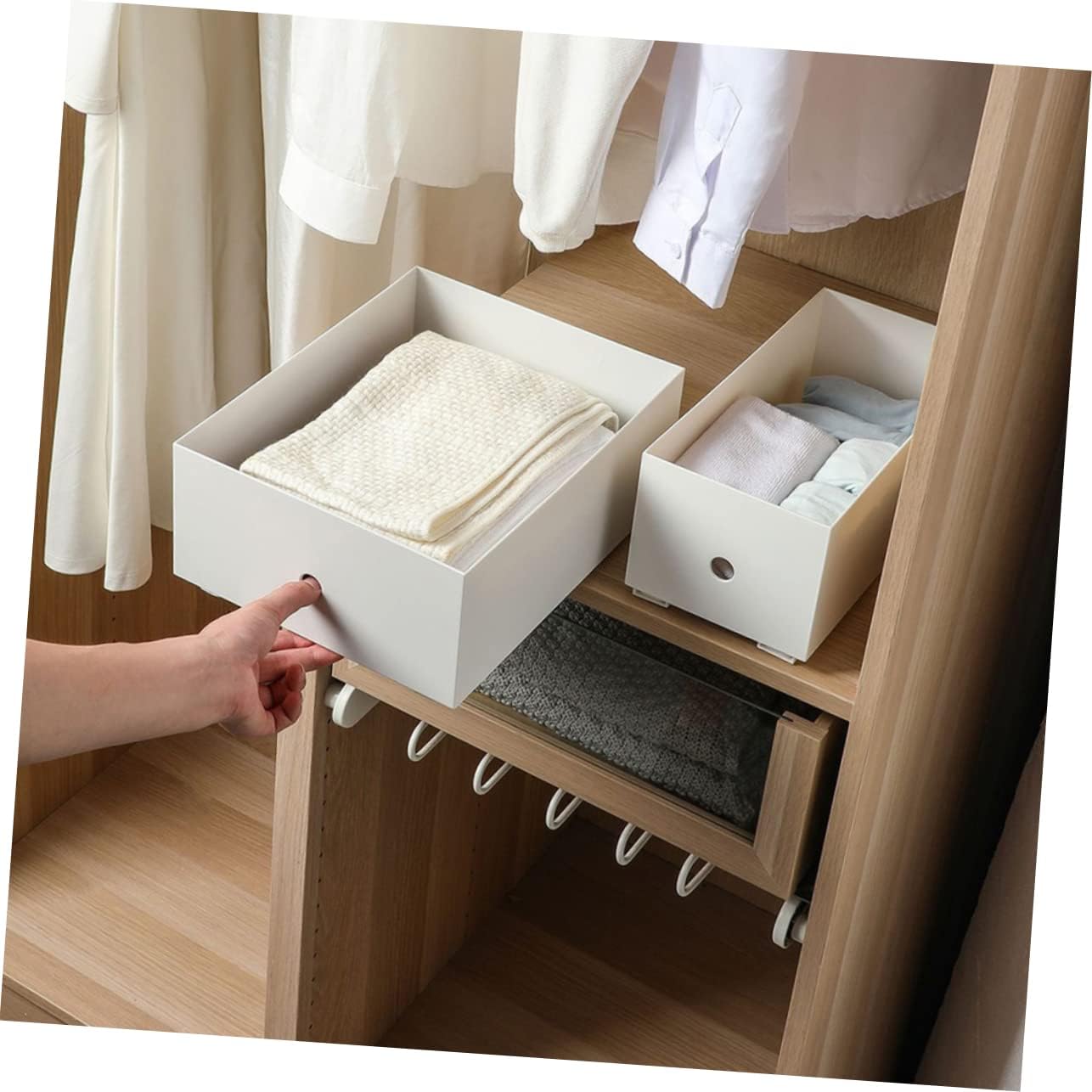 DOITOOL 2 Pcs Plastic Drawer Slides 10.38" White Self Adhesive Drawer Slides Pull Out Rail for Cabinet Shelves Baskets Bins Home Organization
