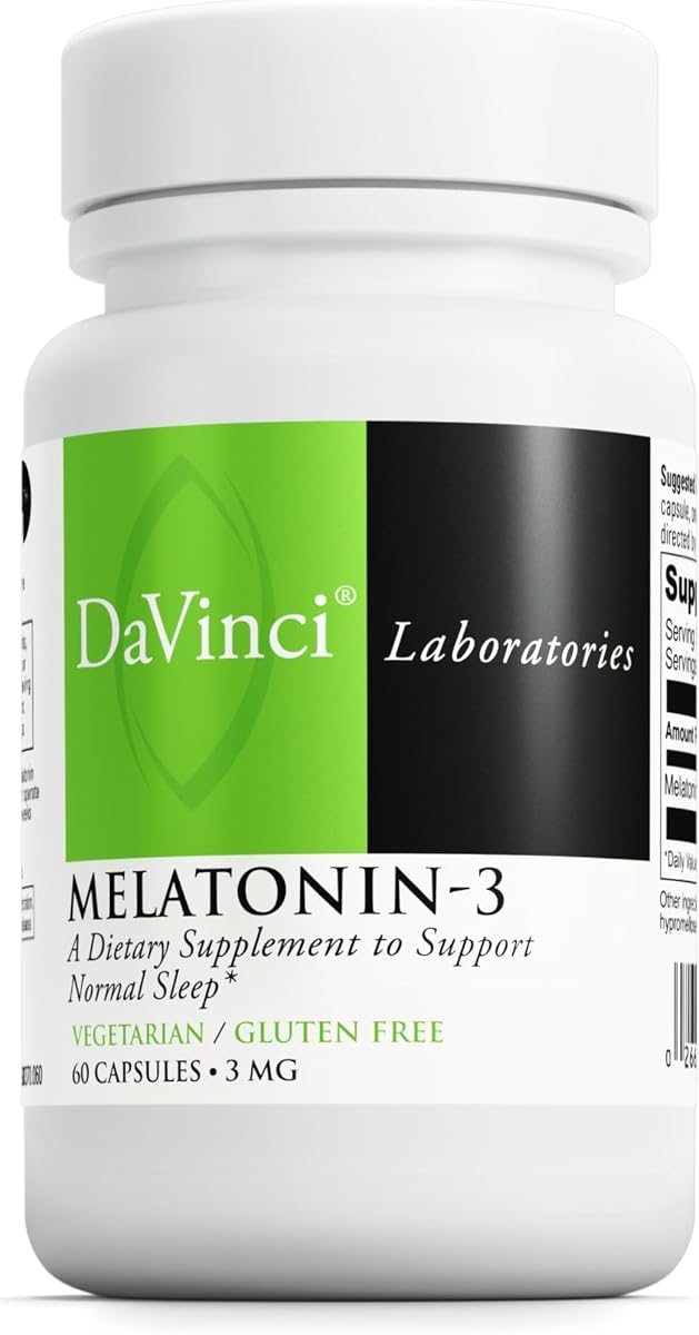 Davinci Labs Melatonin-3 - Sleep Supplement & Antioxidant & Immunity Support with 3 mg Melatonin* - Vegetarian - Gluten Free - 60 Capsules