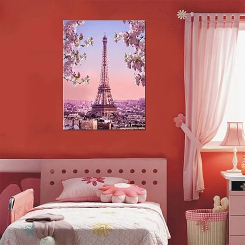 Miniatura 7 de Arte de pared con diseño de torre Eiffel de París en flor rosa, arte de pared para sala de estar, paisaje, decoración de oficina en casa, obra de