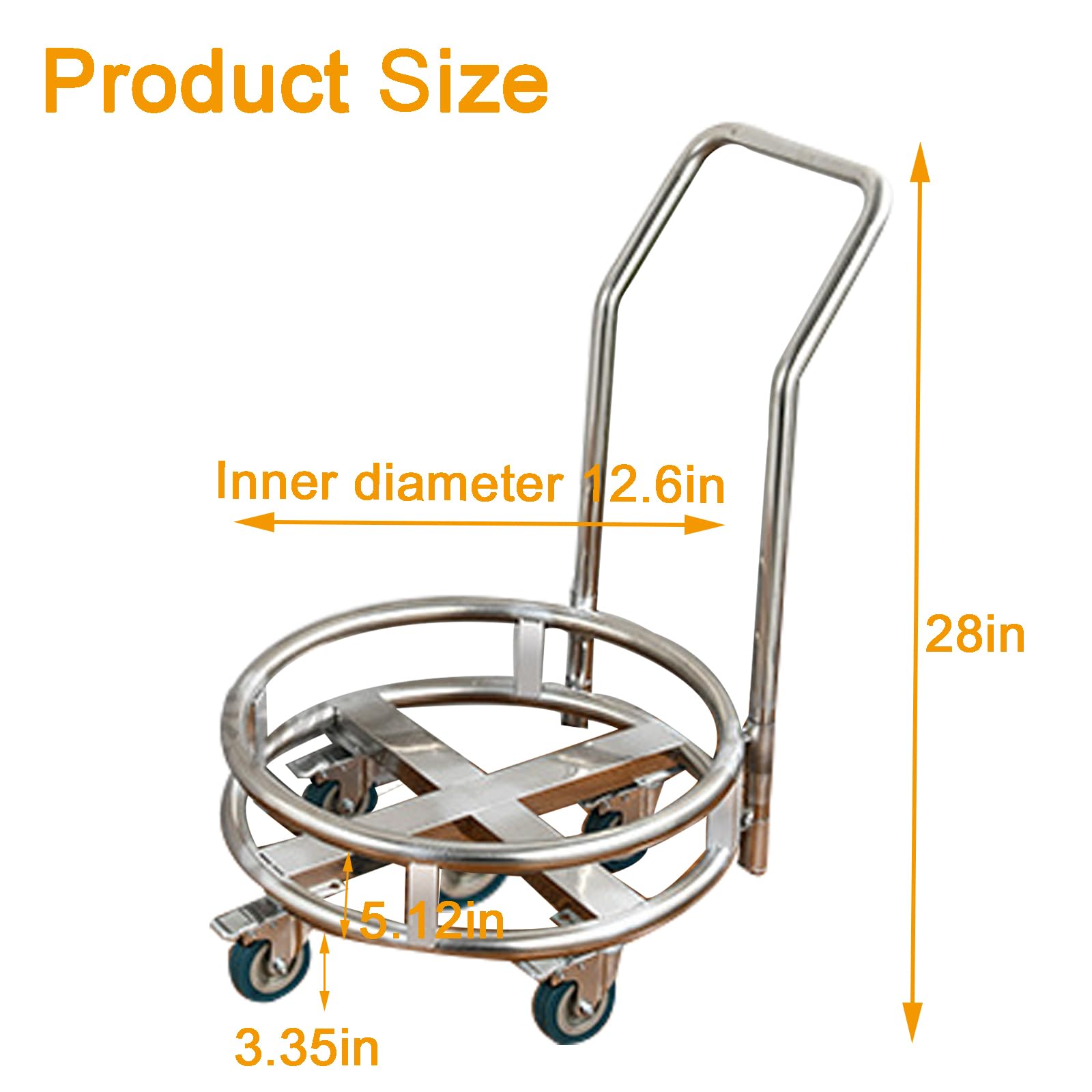 Carrello resistente con ruote, supporto mobile a secchio in acciaio inossidabile, carrello a telaio rotondo in acciaio inossidabile, carrello di fatturato per esterni e interni (cinque ruote, 32 cm)