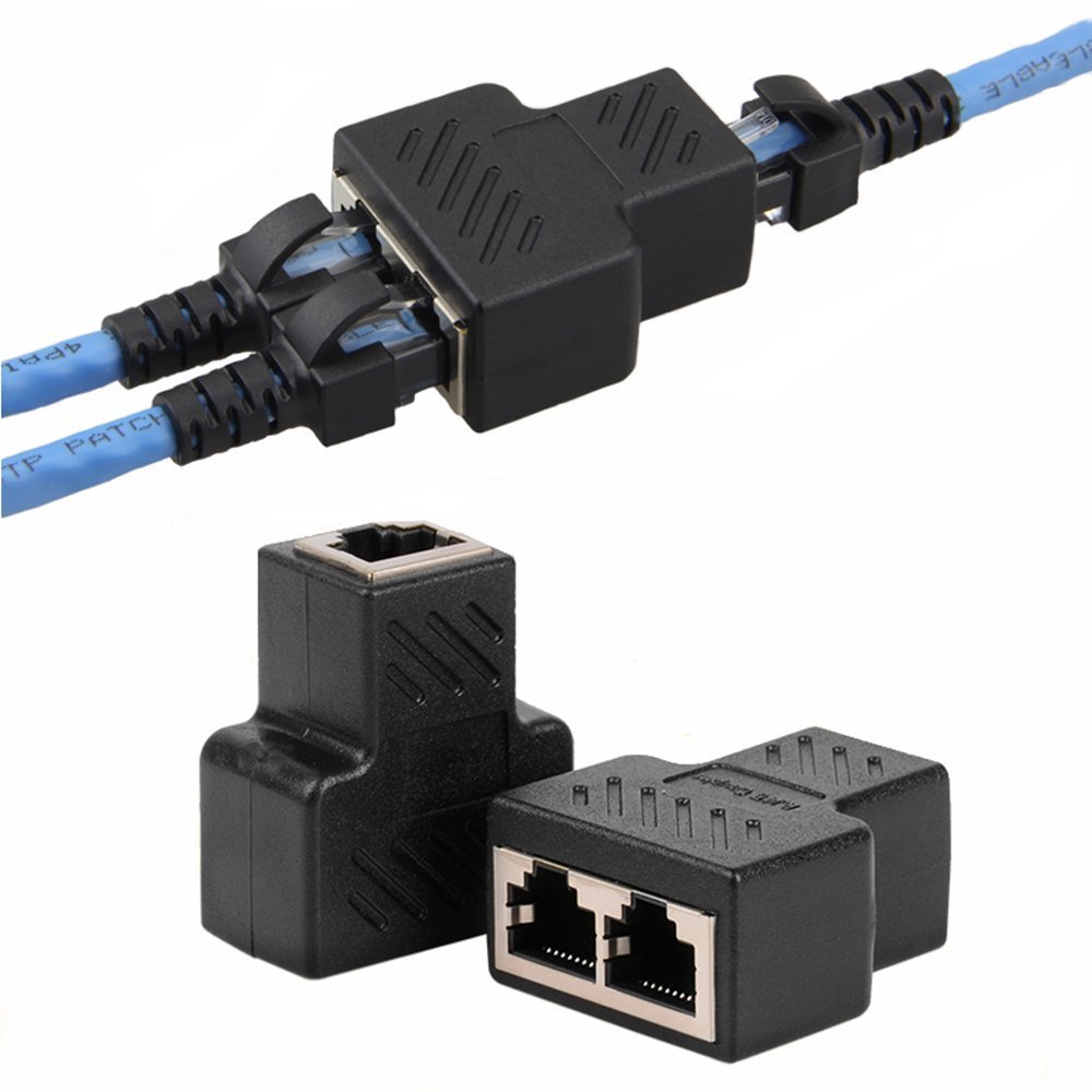 Electronics - 2PCS RJ45 Splitter Adapter 1 to 2 Dual Female USB to RJ45 Port 8P8C Extender Plug LAN Interface Ethernet Socket Connector