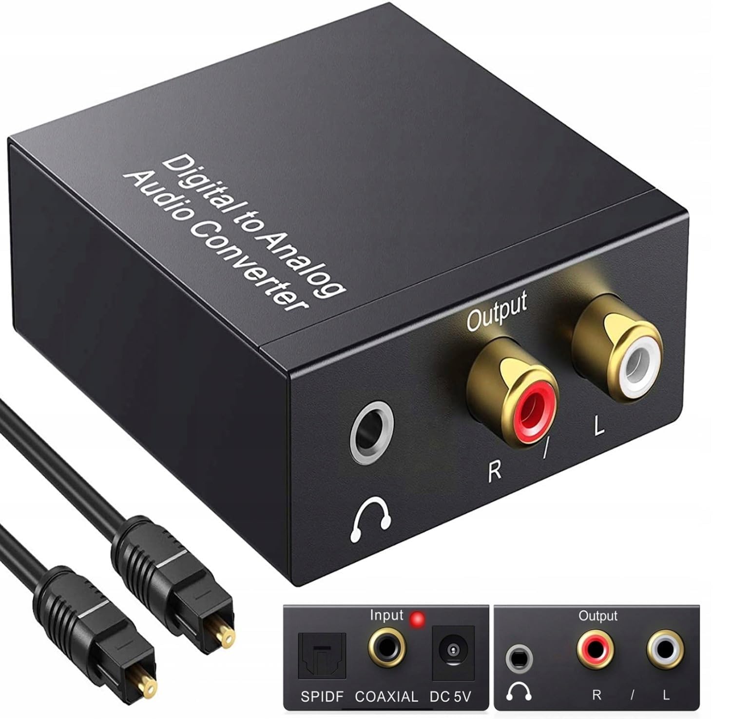 Convertisseur DAC Audio 192kHz Numérique vers Analogique, Adaptateur Aluminium SPDIF Optique Coaxial Toslink vers Stéréo L/R RCA 3,5mm