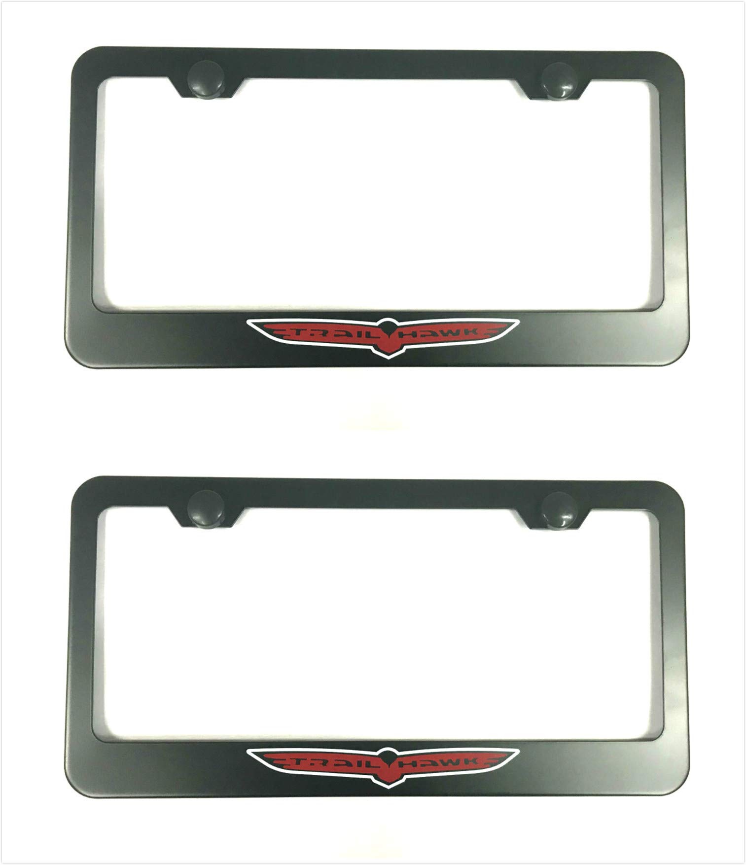 Minigo Stainless Steel Black Trail Hawk License Plate Frame Rust Free with Bolt Caps for Jeep Grand Cherokee (2)