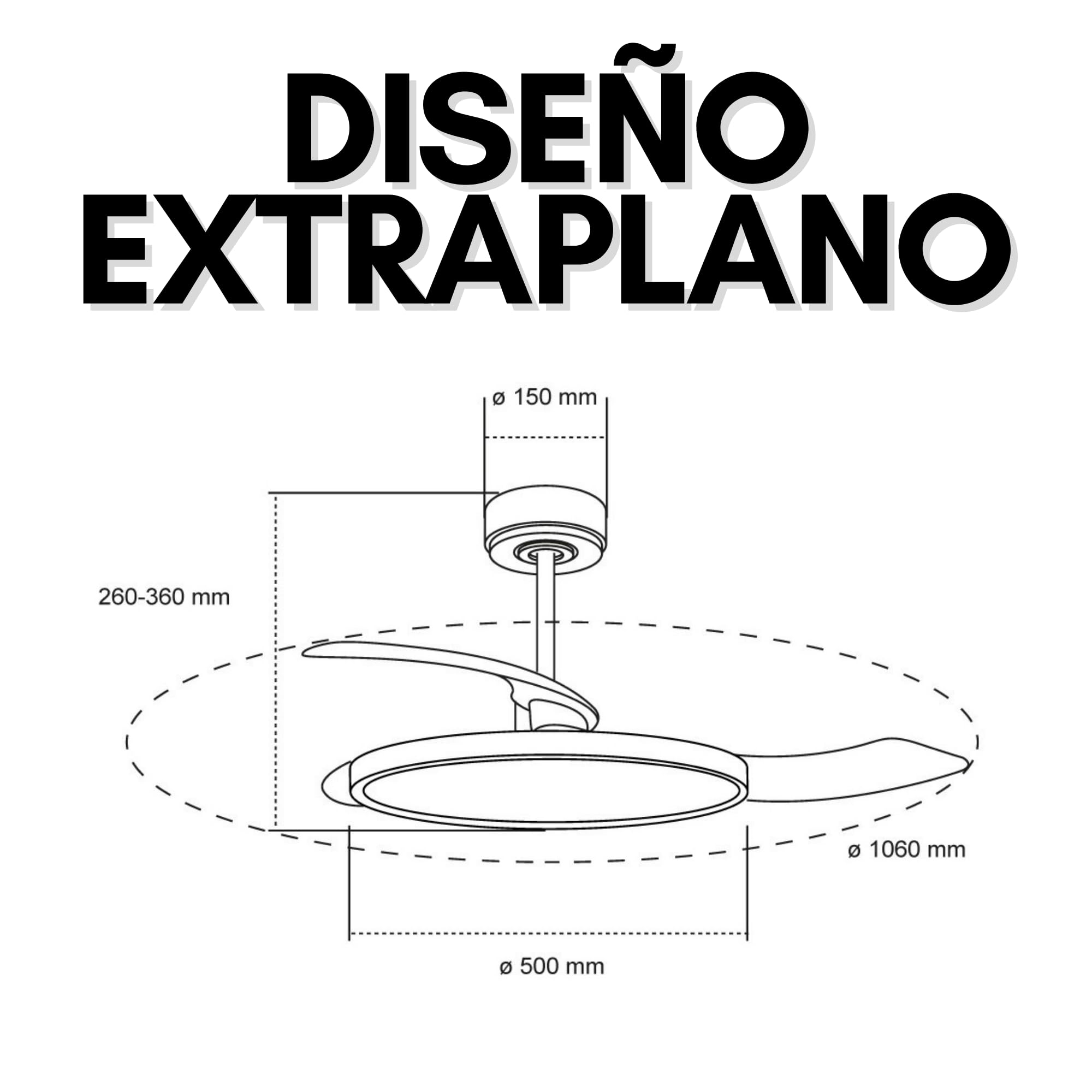 Ventilador de Techo LED Blanco con Aspas Retráctiles 36W Ultrafino, Motor DC Silencioso 26dB, 3CCT: 3000-4000-6000K, 6 Velocidades, Función verano e invierno, Mando a distancia
