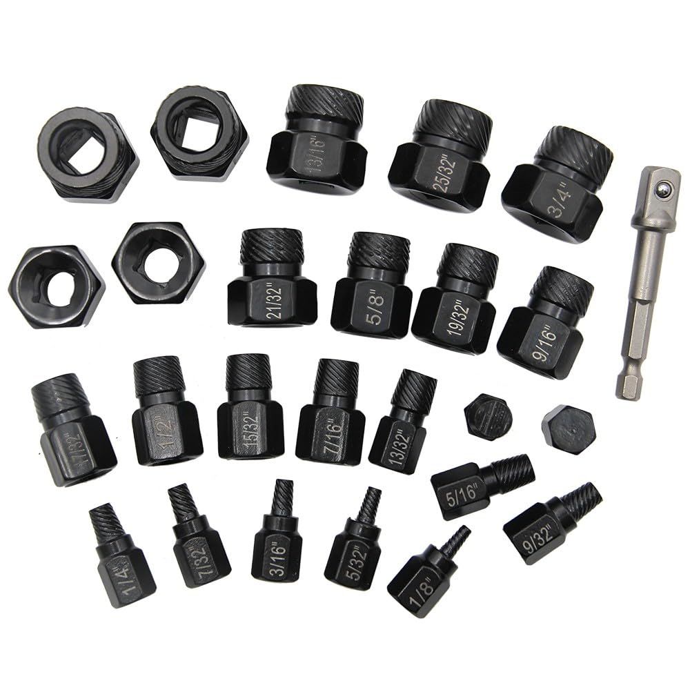 Juego de 26 extractores de Tornillos, 3/8 de accionamiento Izquierdo, Flautas en Espiral para Pernos Rotos, extracción de Pernos en reparación de automóviles, Mantenimiento de talleres