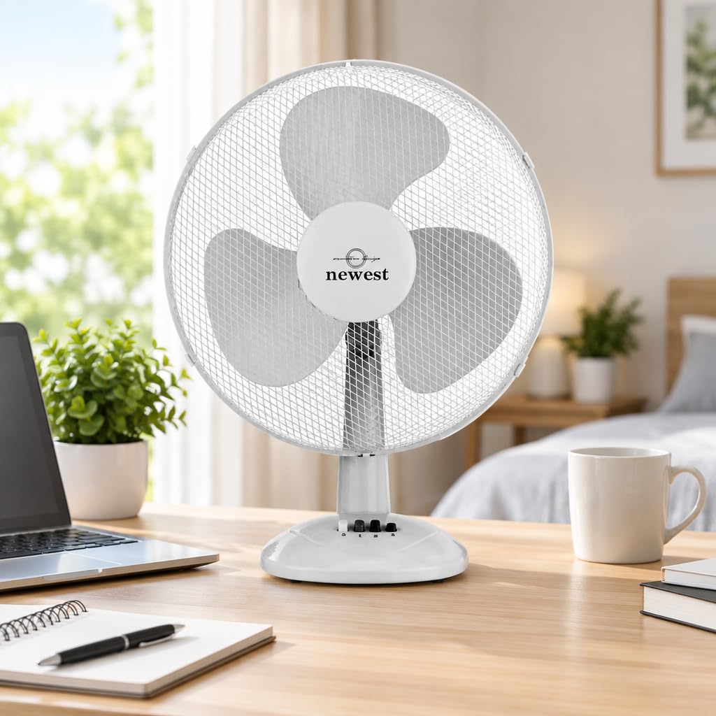 Wentylator stołowy 30 cm, 40 W, oscylacyjny 3, ciche prędkości, biały