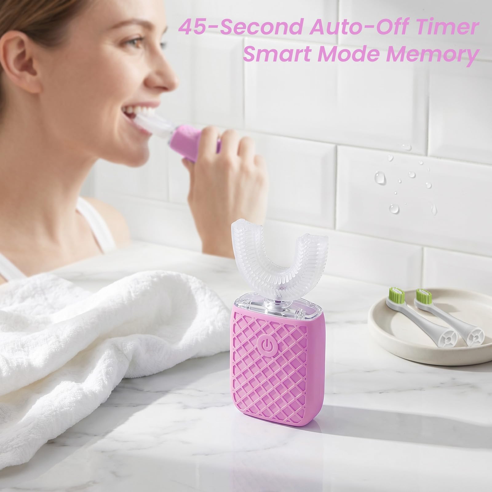 Cepillo de dientes eléctrico en forma de U para adultos, Sonic Automatic, blanqueamiento de manchas de 360°, IPX7 impermeable recargable, 3 en forma de U + 2 cabezales rectos + taza de
