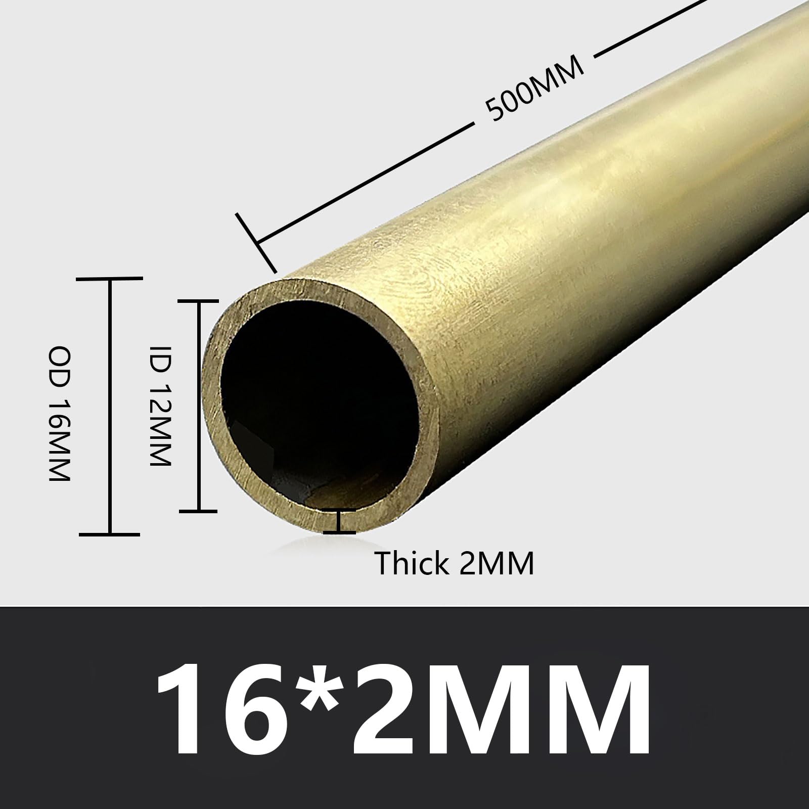 COYOUCO Rundes Messingrohr mit 16 mm Außendurchmesser 0,5/1 / 1,5/2 / 3 mm Wandstärke × 500 mm Länge Hochfeste Präzisionsrohre gerade Rohre,16 * 2mm